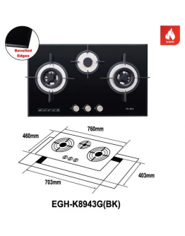 ELBA 3BURNER BUILT IN GLASS HOB EGH-K8943G(BK)